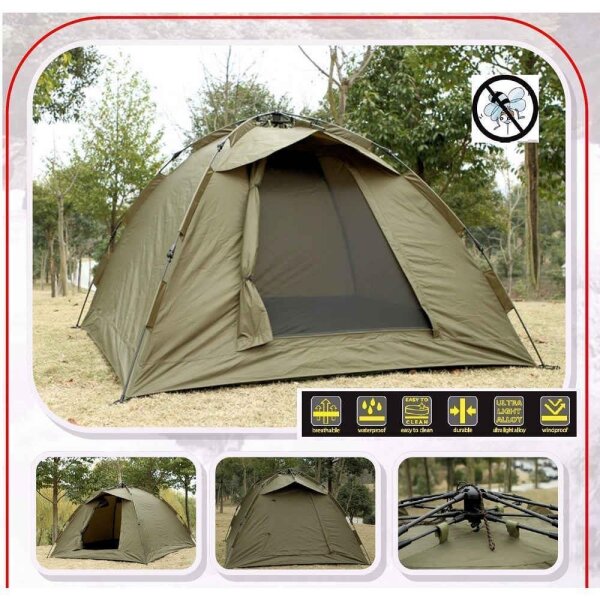 angelzelt-3-mann-316qxb-1.jpg Q Tac Ruck Zuck Bivvy Angelzelt, 3 Mann Karpfenzelt, Angel Zelt 300cmx300cmx160cm – Bild 1