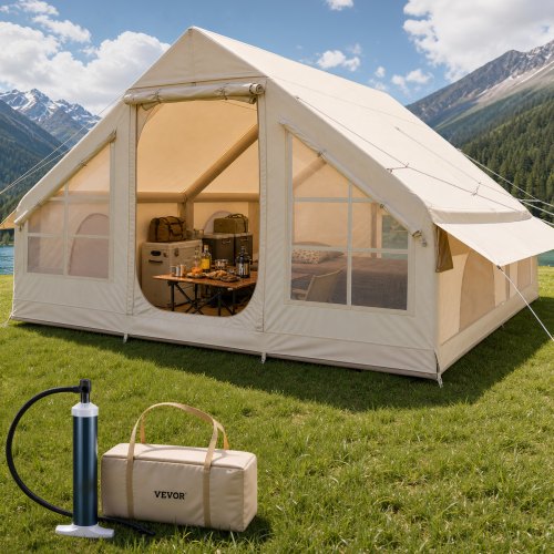 aufblasbares-4-personen-zelt-689rgs-1.jpg VEVOR Aufblasbare Zelte für Camping 4x3x2 m, 5–8 Personen, 300D Oxford Glamping Zelt mit Ofenanschluss, Handpumpe 2 Türen & 4 Netzfenstern, inkl. Aufbewahrungstasche für einfachen Transport – Bild 1
