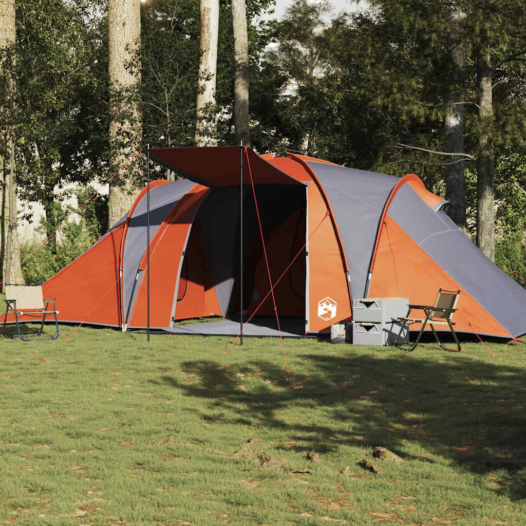 campingzelt-6-personen-521mdn-1.jpg vidaXL Kuppel Familienzelt 6 Personen Grau und Orange Wasserdicht – Bild 1