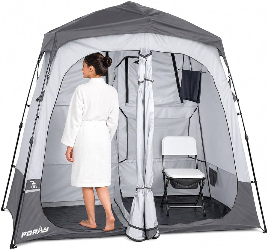 duschzelt-camping-361yqc-1.jpg Porayhut Tragbares Camping Duschzelt, Deluxe Umkleidekabine, einfach aufzubauen, Sichtschutz, großes WC Zelt, 2 Zimmer mit Bodenablauf Design für Strand, Camping, Wandern, mit Heringen und Seilen für : Amazon.de: Sport & Freizeit – Bild 1