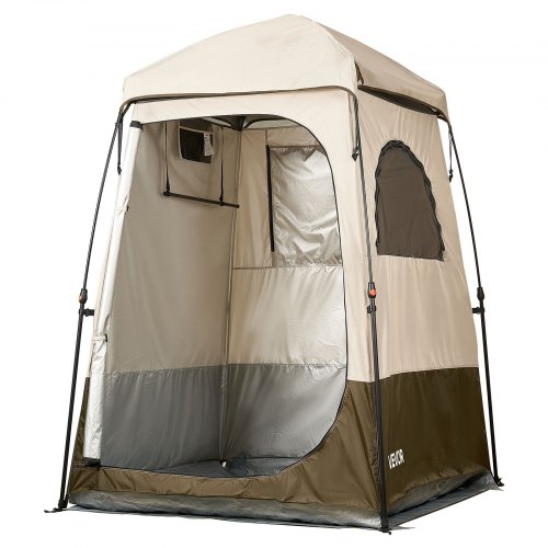 duschzelt-camping-725dsd-1.jpg VEVOR Duschzelt mit 1 Raum, Wasserfestes Toilettenzelt (145x145x215 cm), Umkleidezelt inkl. Heringen & Seilen & Tragetasche & Querstange, aus 210D ... – Bild 1