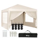 Partyzelt 3x3m Easy Up Mit Seitenwänden Wasserdicht Tasche Creme