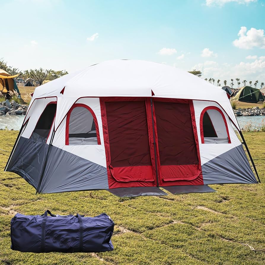 familien-zelt-932drl-1.jpg Camping Zelt, Familienzelt für 4–12 Personen, 2 Schlafzimmer, 2 Doors Wasserdicht Winddicht, einfach aufzubauendes Doppellagiges Outdoor Zelt mit ... – Bild 1
