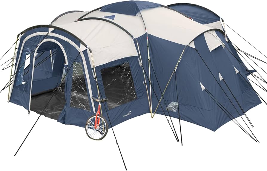 familienzelt-8-personen-755ays-1.jpg Skandika Nimbus Sleeper für 8 Personen | Campingzelt mit 3 Schlafkabinen, wasserdicht, 5000 mm Wassersäule, 2,15 m Stehhöhe, versetzbare Frontwand, großer Wohnraum : Amazon.de: Sport & Freizeit – Bild 1