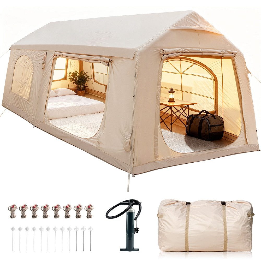 familienzelt-aufblasbar-850vth-1.jpg Meulbaty aufblasbares Zelt Camping Zelt Sufblasbar mit Kaminöffnung & Dachfenster Vordach, Personen: 10 (1 tlg), 10 12per XXL, ohne Markise – Bild 1