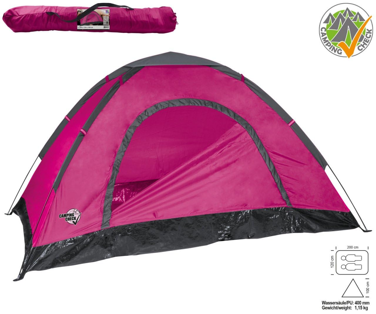 festival-zelt-426lsz-1.jpg Festival Zelt für 2 Personen, ca.200x120x100 cm, 170T Polyester, Wassersäule 1000mm, PE Boden,Fiberglasgestänge, Farbe: pink: Amazon.de: Sport & ... – Bild 1