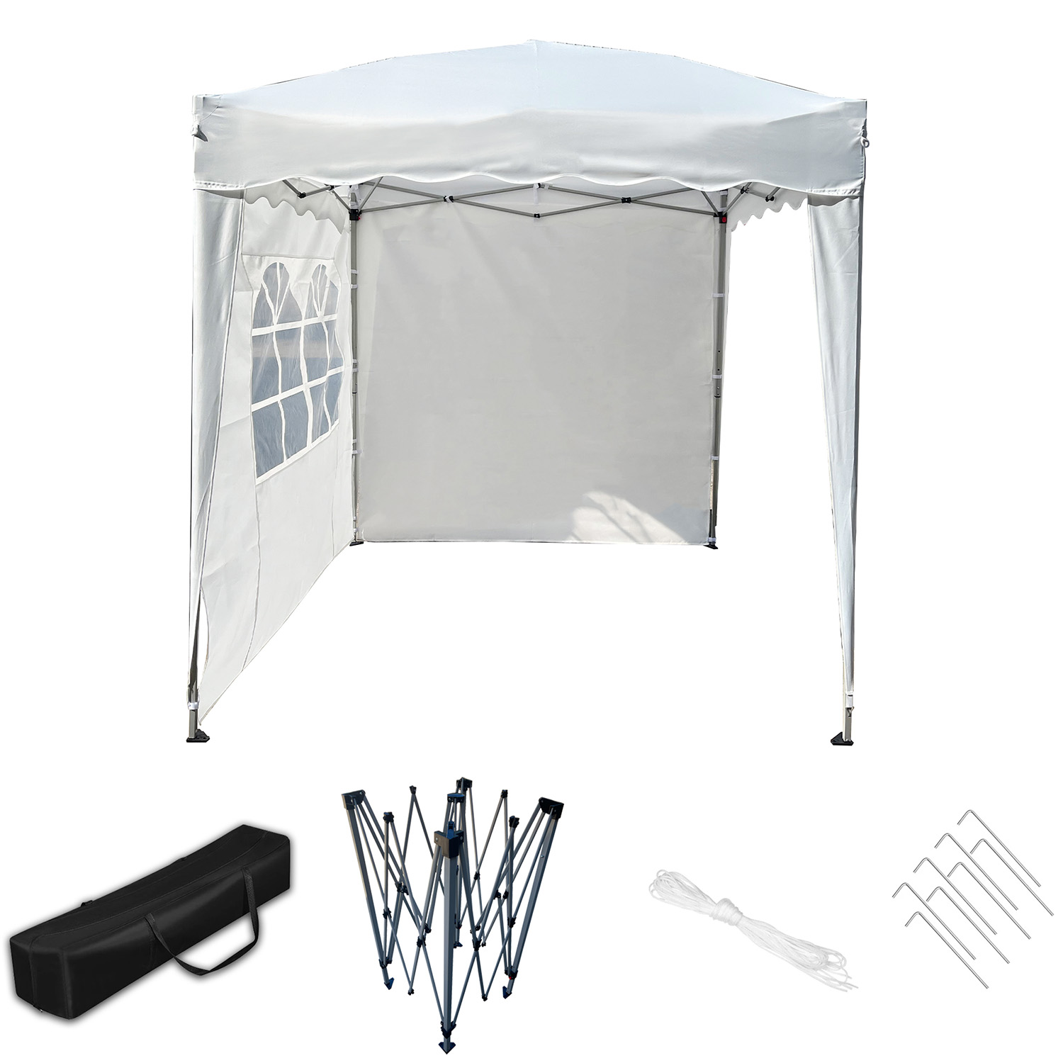 klappzelt-181qoq-1.jpg Faltpavillon 2x2m Klappzelt Gartenzelt Popup 100%Wasserdicht +2 Seitenteile Weiß – Bild 1