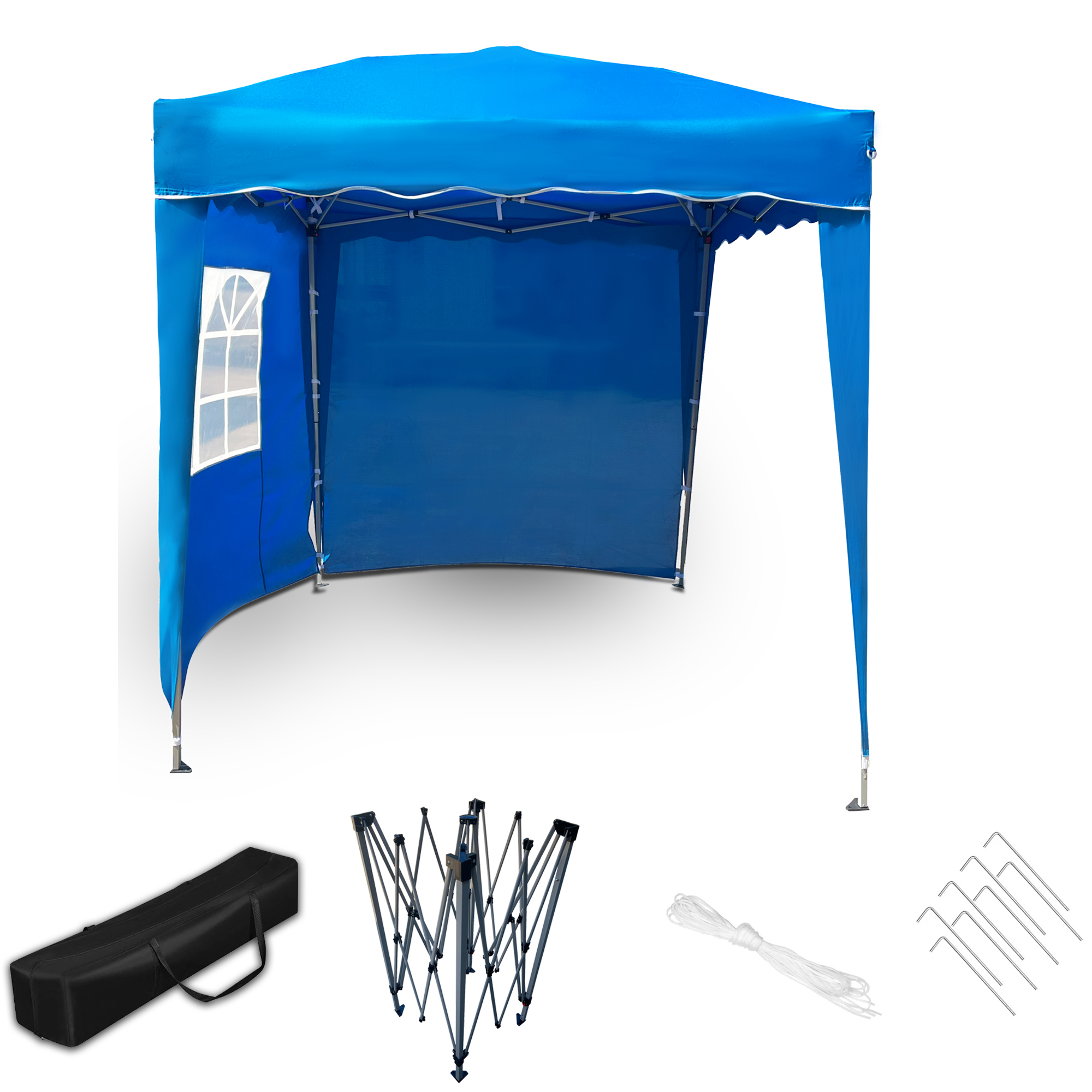 klappzelt-390lvz-1.jpg Faltpavillon 2x2m Klappzelt Gartenzelt Popup 100%Wasserdicht +2 Seitenteile Blau – Bild 1