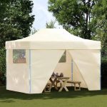 Amazon.de: Party Zelt Creme 280 x 410 x 315 cm Oxford Stoff Pop Up Klappzelt mit Stahlrahmen Windseilen und Erdnägeln für Garten Terrasse Outdoor Veranstaltungen