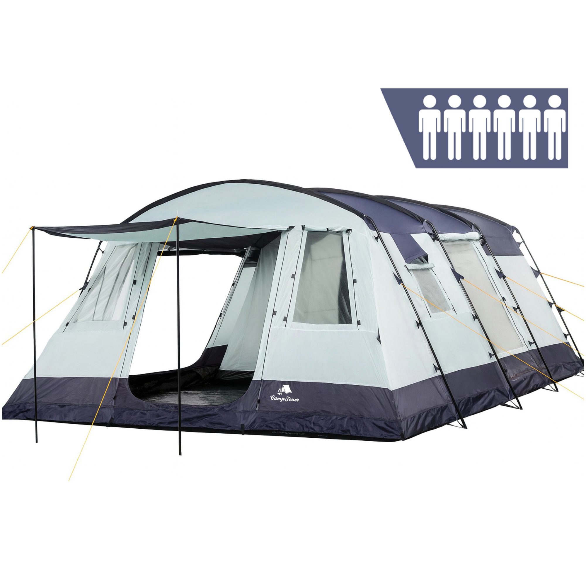 luftzelt-6-personen-823oic-1.jpg CampFeuer Tunnelzelt Zelt XtraL für 6 Personen Dunkelblau/Grau, XXL Tunnelzelt mit Vorraum, Personen: 6 – Bild 1