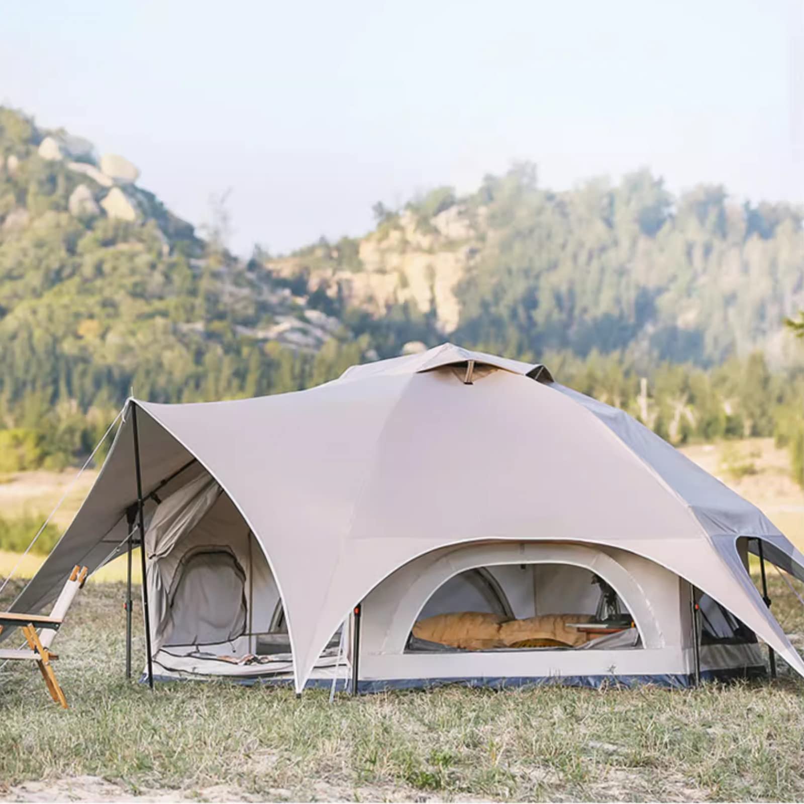 luftzelt-6-personen-958kkl-1.jpg Zelte Sechseckiges 6 Mann Festival Kuppelzelt, 6 Personen Familiencampingzelte mit 360° Panoramablick, 4 Jahreszeiten Luxus Doppelschicht Glamping Glockenzelt aus großem Segeltuch for Urlaubswanderpar : Amazon.de: Sport & Freizeit – Bild 1