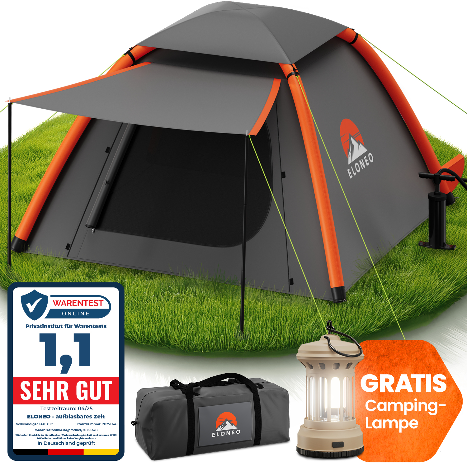 outdoor-zelt-680dyq-1.jpg ELONEO Aufblasbares Camping Luftzelt 1 3 Personen mit Vordach, 210x210x140cm – Bild 1