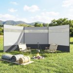 Outsunny Windschutz Strandwindschutz faltbar Sichtschutz mit Lichtquellenfenster grau, (faltbar Sichtschutz, 3 tlg., Sonnenschutz), für Camping ...