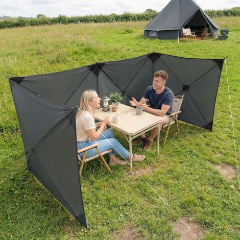 sichtschutz-camping-984wnc-1.jpg Windschutz faltbar Camping Sichtschutz mit Spannleinen Bodenhaken Tragetasche für Camping Garten 480 x 120 cm Dunkelgrau – Bild 1
