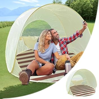 sonnenzelt-551ihr-1.jpg Pop Up Strandmuschel Zelt mit UV50 Sonnenschutz für 2–4 Personen, kompaktes Mini Packmaß, Winddicht wasserabweisend mit Belüftungsfenstern und Tragetasche für Strand, Garten und Camping : Amazon.de: Sport & Freizeit – Bild 1