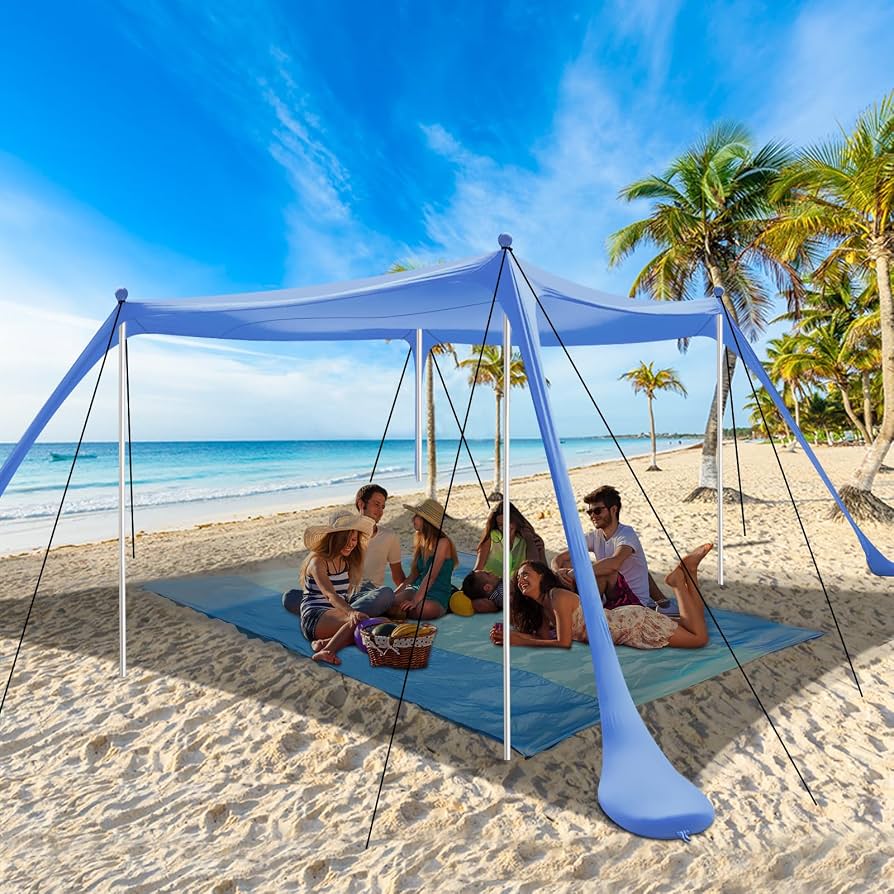 sonnenzelt-664dem-1.jpg Strandzelt UV Schutz riggoo Sonnenzelt Sonnensegel Strand Zelt 3 × 3m Komfort Outdoor Schatten für Campingausflüge, Angeln, Hinterhofspaß oder ... – Bild 1
