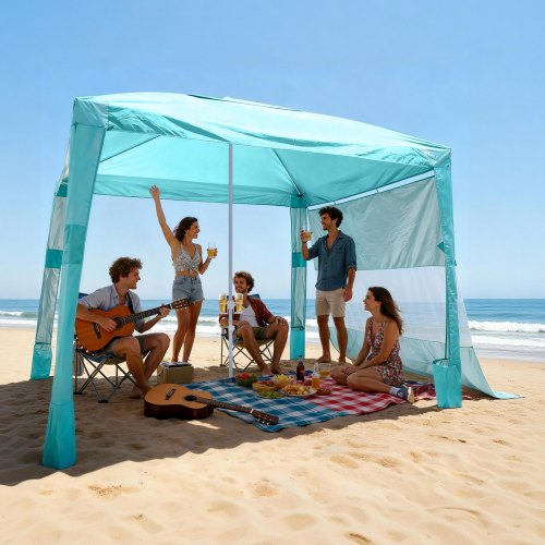 strand-zelt-308oha-1.jpg VEVOR Strand Cabana, 2,4 x 2,4 m Strandzelt mit Seitenwand, UPF 50+ Sonnenschutz, Strandpavillon mit Sandsäcken, höhenverstellbarer & tragbarer ... – Bild 1