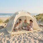 Strandzelt Vintage Flowers – Strandmuschel mit Quick Up System, UV Schutz 80+ & Sichtschutz