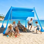 Strandzelt – Sonnensegel Strand 2.1x2.1m mit UV Schutz UPF50+, windstabil & leicht, Strandmuschel mit Sandschaufel, Heringen und Stabilitätsstangen, ...