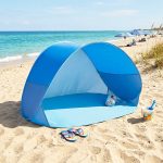 Pop Up Strandmuschel blau mit Tragetasche 145 x 100 cm Strand Zelt selbstaufstellend mit UV 50+ Schutz