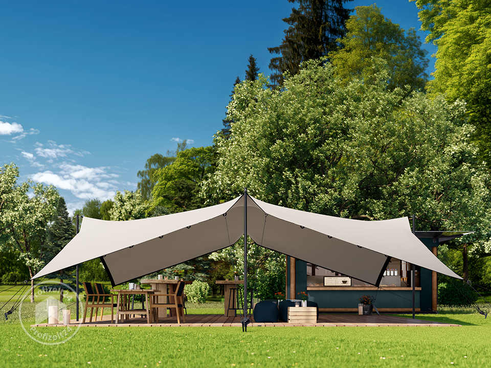 stretchzelt-kaufen-616vkd-1.jpg 7,5x7,5 m Stretchzelt, inkl. Aluminium Pfosten Set, Sand – Bild 1
