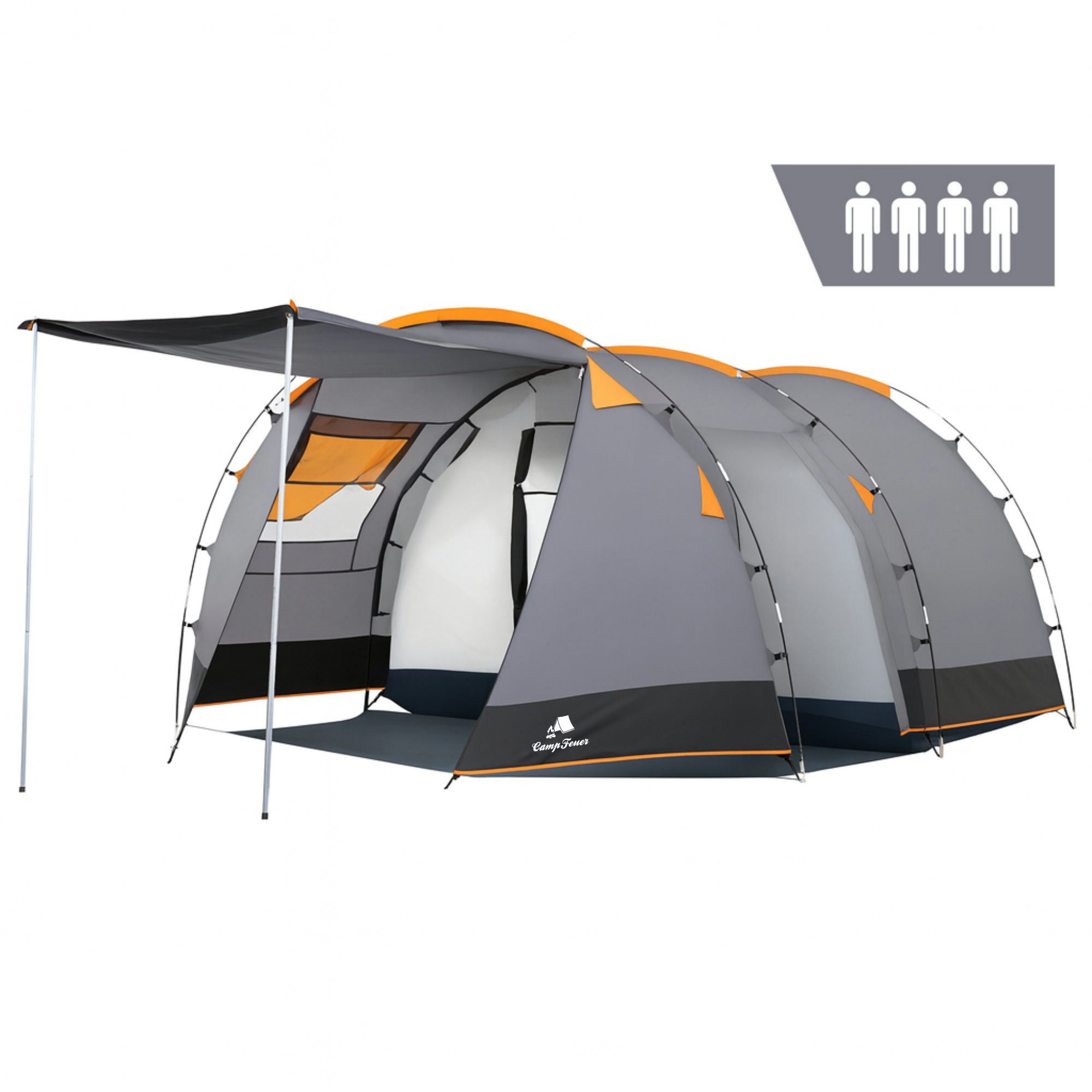 tunnelzelt-4-personen-395rsx-1.jpg CampFeuer Kuppelzelt Zelt Super+ für 4 Personen, Grau / Schwarz, XXL Tunnelzelt, Personen: 4 – Bild 1