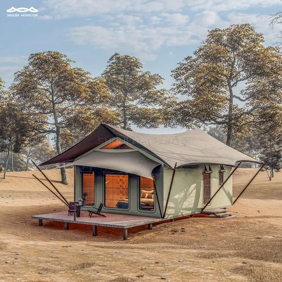 wohnzelt-459des.webp Schulter Neues Design Wasserdicht Luxus Glamping Wohnzelt für Hotelresort China Safari Zelt und Luxus Safari Zelt Preis – Bild 1