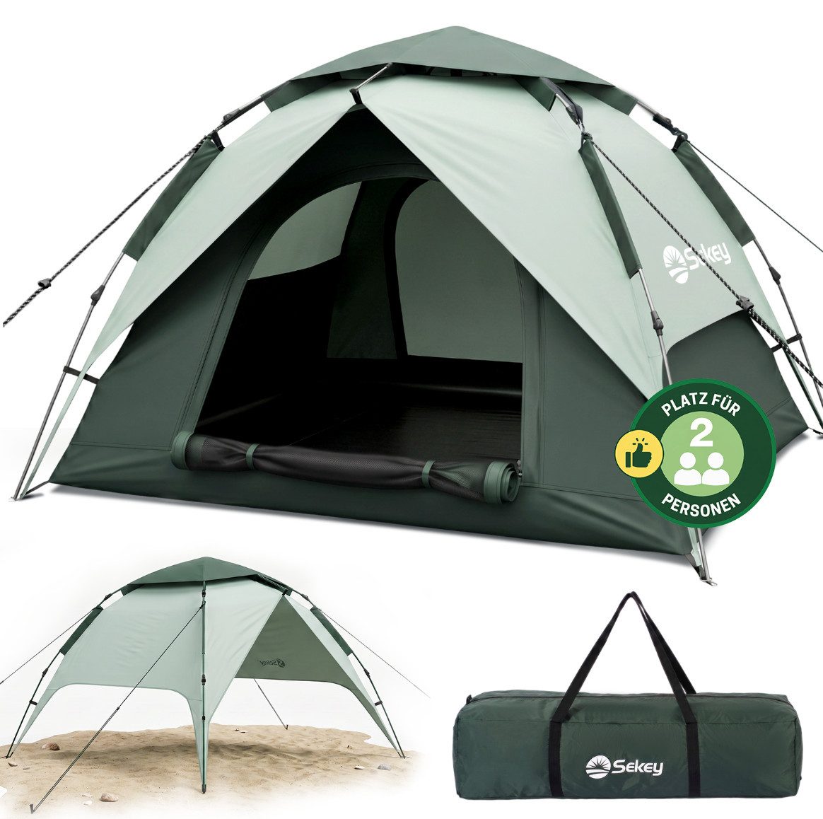 zelt-2-personen-wasserdicht-015qjj-1.jpg Sekey Kuppelzelt Campingzelt 2 Personen Wasserdicht Strandmuschel Strand, Personen: 2, Pop up Kuppelzelte, Automatisches Hydraulik System, UPF50+ – Bild 1