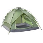 Outsunny Doppelzelt Campingzelt Outdoorzelt Familienzelt Quick Up Zelt 2 Erwachsene + 1 Kind 4 Jahreszeiten wasserdicht Tragetasche 2 Türen Polyester + Glasfaser Dunkelgrün 210 x 210 x 140 cm | Aosom.de