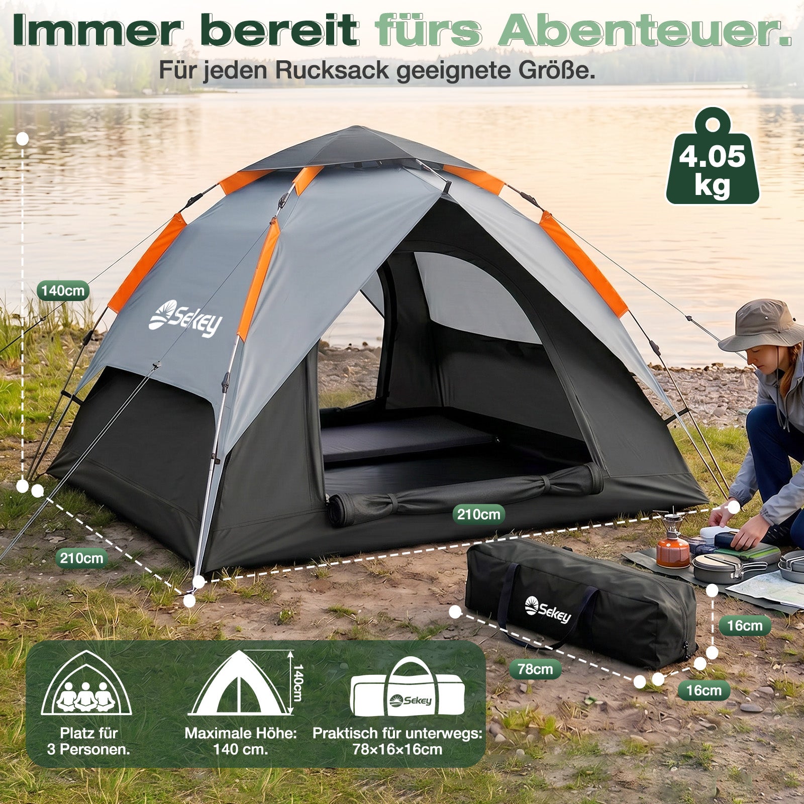 zelt-2-personen-wasserdicht-761ltx-1.jpg Sekey 2 Personen Kuppelzelt mit Hydraulik Pop up System – Campingzelt wasserdicht PU3000+, UV50+ Schutz, 2 in 1 Strand & Outdoor Zelt, leicht & ... – Bild 1