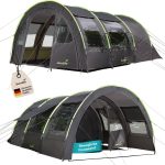 Skandika Tunnelzelt Kemi für 4 Personen | Camping Zelt, 2 Schlafkabinen, 2 m Stehhöhe, wasserfest, 3000 mm Wassersäule, Frontwand versetzbar, Vorzelt ...