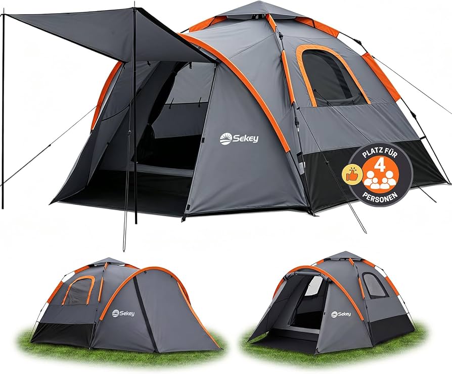 zelt-4-personen-wasserdicht-045ybu-1.jpg Sekey Camping Zelt 4 Personen wasserdicht mit vorzelt | Instant Pop Up Kuppelzelt, PU3000+ Wasserdicht & UPF50+ Sonnenschutz für Camping, 3 in 1 Familienzelt mit Vorzelt & Markise : Amazon.de: Sport & Freizeit – Bild 1