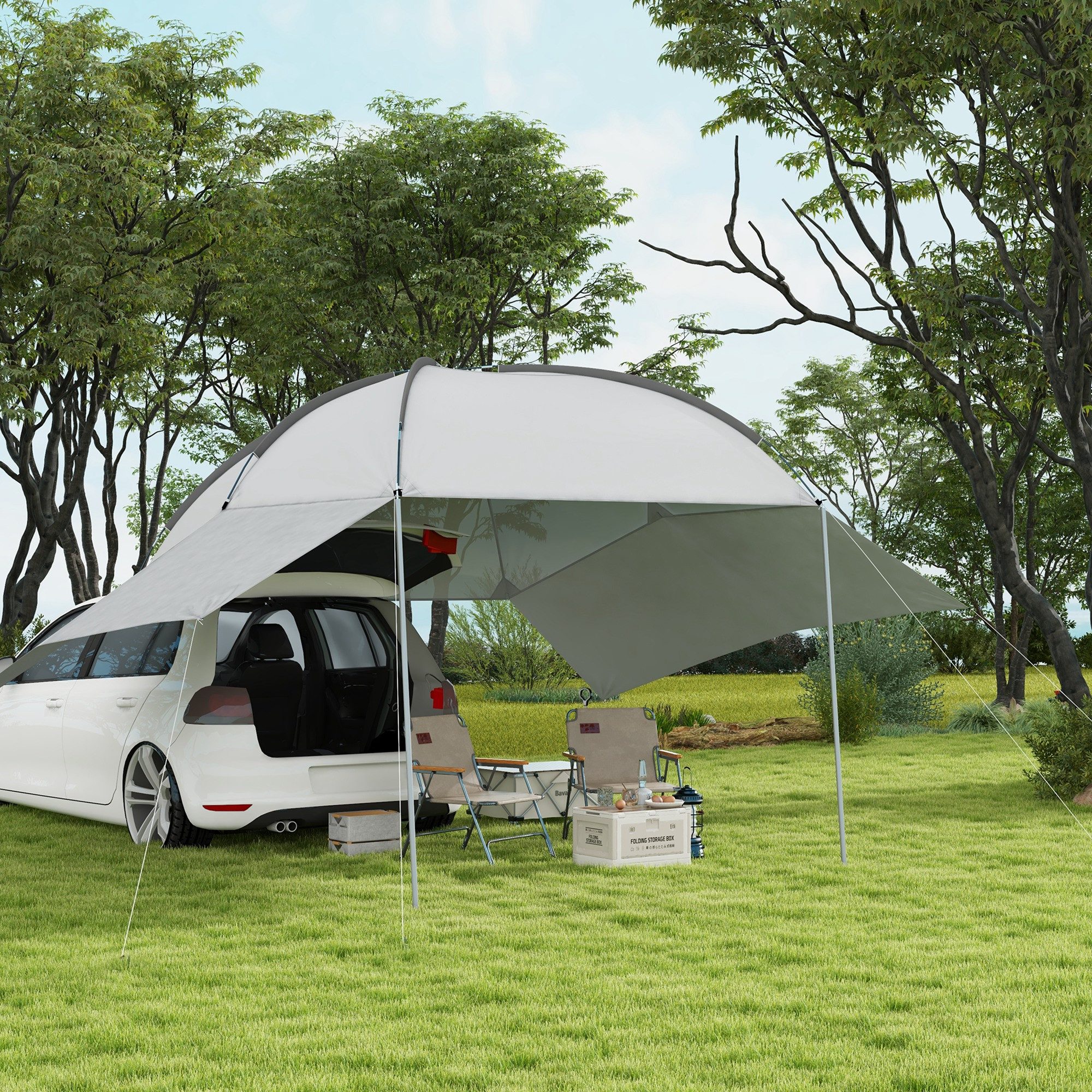 zelt-fuer-auto-742xxe.jpg Outsunny Sonnensegel Heckzelt Auto, (Sonnenschutz, 1 tlg., Auto Markisen Zelt), für Lkw, Wohnmobil, Van, Outdoor Camping Reisen, 3 x 2,6 x 2,3 2,6 m, Sonnensegel für Balkon – Bild 1