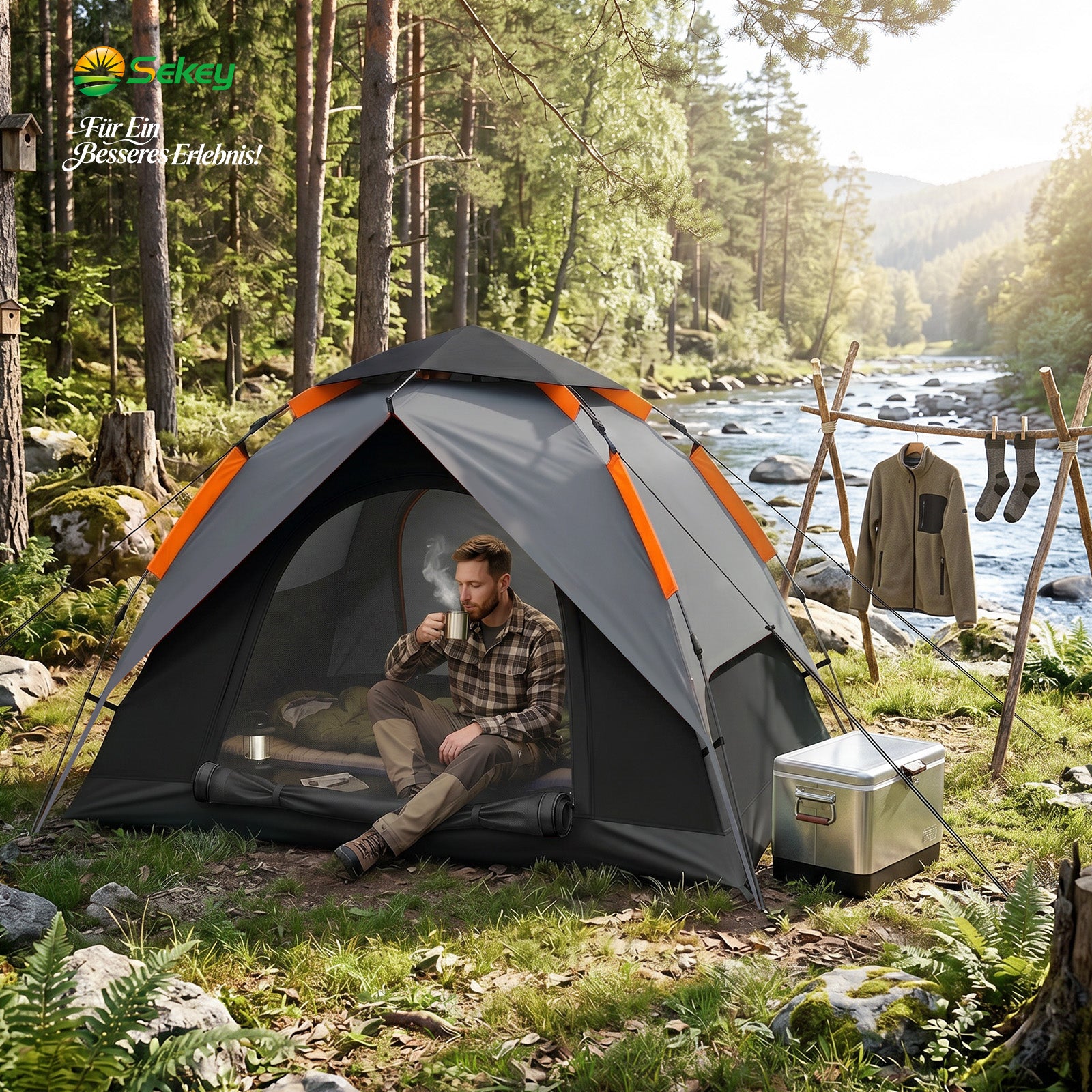 zelt-kaufen-2-personen-258ynp-1.jpg Sekey 2 Personen Kuppelzelt mit Hydraulik Pop up System – Campingzelt wasserdicht PU3000+, UV50+ Schutz, 2 in 1 Strand & Outdoor Zelt, leicht & ... – Bild 1