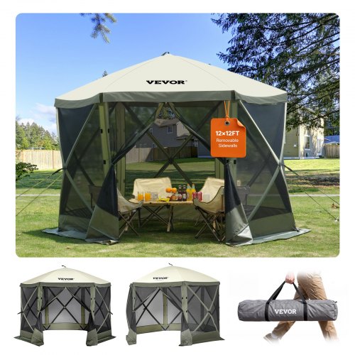 zelt-schnellaufbau-158bbw-1.jpg VEVOR Pop Up Pavillonzelt, Pop Up Zelt mit 6 seitigem Baldachin, Sonnenschutz mit 6 abnehmbaren Sichtschutz Windtüchern und Netzfenstern, 10 x 10 Fuß, ... – Bild 1