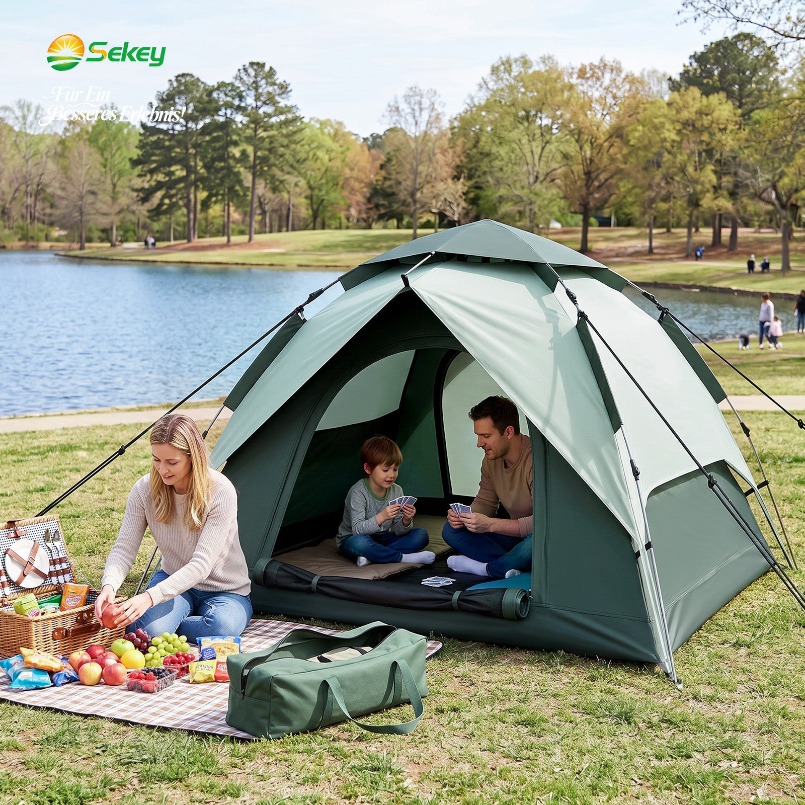 zelt-wasserdicht-485ncb-1.jpg Sekey 2 Personen Kuppelzelt mit Hydraulik Pop up System – Campingzelt wasserdicht PU3000+, UV50+ Sonnenschutz, 2 in 1 Strand & Outdoor Zelt mit ... – Bild 1